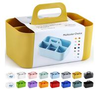 Multiuse Caddy Organizer w/ Handle - Stackable Plastic Tote Bin - Art Craft Supplies, Office, Desk, Stationery Pen Holder, Kitchen, Utensil, Makeup, Bathroom, Shower, Cleaning, Dorm Organizer - Yellow