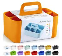 Multiuse Caddy Organizer with Handle, Stackable Plastic Tote Bin - Art Craft Supplies, Office, Desk, Stationery Pen Holder, Kitchen, Utensil, Makeup, Bathroom, Shower, Cleaning, Dorm Organizer, Orange
