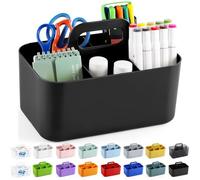 Multiuse Caddy Organizer with Handle - Stackable Plastic Tote Bin - Art Craft Supplies, Office, Desk, Stationery Pen Holder, Kitchen, Utensil, Makeup, Bathroom, Shower, Cleaning, Dorm Organizer -Black