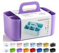 Multiuse Caddy Organizer with Handle, Stackable Plastic Tote Bin - Art Craft Supplies, Office, Desk, Stationery Pen Holder, Kitchen, Utensil, Makeup, Bathroom, Shower, Cleaning, Dorm Organizer, Purple