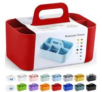 Multiuse Caddy Organizer with Handle - Stackable Plastic Tote Bin - Art Craft Supplies, Office, Desk, Stationery Pen Holder, Kitchen, Utensil, Makeup, Bathroom, Shower, Cleaning, Dorm Organizer - Red