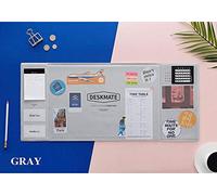 Multiuse Desk Pad Desktop Calendar with Pockets Mouse Mat Clear PVC Waterproof Desk Protector Cover Writing Pad for Home/Office/Students, Grey