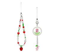 MultiValue 2 PCS Phone Charm, Cute Phone Chain Phone Lanyard Aesthetic Strawberry Pearl Flower Butterfly Star Phone Strap Wrist Pendant Phone Accessories for Cellphone Bag Purse Decor, Acrylic, No