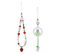 MultiValue 2 PCS Phone Charm, Cute Phone Chain Phone Lanyard Aesthetic Strawberry Pearl Flower Butterfly Star Phone Strap Wrist Pendant Phone Accessories for Cellphone Bag Purse Decor, Acrylic, No