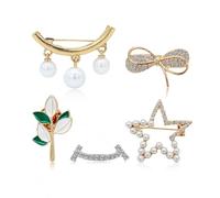 MultiValue Brooches and Pins for Women, 5 Gold Silver Brooches with Jewelry Pins Star Frame Pearl 5 Styles Cute Safety Pins for Clothes, Hat,