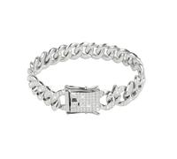 MultiValue Cuban Bracelet for Men, 19/22 cm Vintage Mens Silver Bracelets Cubic Zirconia Hip Hop Chain Bracelets with Fastening Lobster Clasp for Father Boyfriend Husband (19 cm)