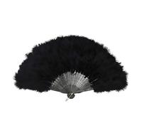 MultiValue Feather Folding Hand Fan 45cm, Vintage Chinese Hand Fan With Soft Fluffy Feathers - Perfect for Women's Dance Performance, Party Decor (Black)