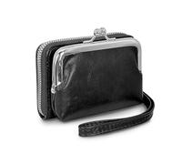 MultiValue Ladies Wallet, Large Capacity Multi Credit Card Wallet 2 in 1 Womens Card Wallet Purse with Wrist Strap Zip Kiss Buckle Coin Wallet for Girls Women, Black, Retro