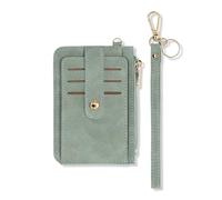 MultiValue RFID Card Holder Wallet, Wristlet Wallet with Keychain PU Leather Slim Card Wallet with 9 Card Slots 1 ID Window and Zipper Pocket, Green, Retro
