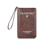 MultiValue RFID Passport Holder for Travel Wristband Premium PU Leather Passport Holder Large Capacity Waterproof Passport Book with Card Holder for Women Men, brown, Modern