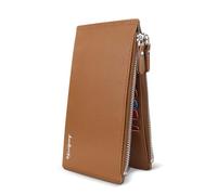 MultiValue Slim Wallet for Men, Bifold PU Leather Long Wallet 16 Slots Card Holder Wallet with ID Window Double Zip Pocket Credit Card Holder for Woman, Brown, Retro