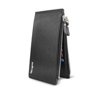 MultiValue Slim Wallet for Men, Bifold PU Leather Long Wallet 16 Slots Card Holder Wallet with ID Window Double Zip Pocket Credit Card Holder for Woman, Black, Retro