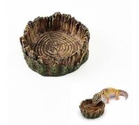 MultiValue Small Shallow Tortoise Water Bowl, Resin Wood Grain Reptile Water Bowl Reptile Feeding Dish for Small Turtles Lizards Geckos (A)