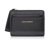 MultiValue Small Wallet For Women, Texture PU Leather Card Holder for Women Compact Womens Bifold Wallet 7 Slot Credit Card Holder with ID Window Zipper Coin Pocket, Black, Retro