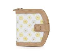 MultiValue Small Wallets for Women, Daisy Flowers Cute Wallet Texture PU Leather Ladies Wallet Bifold Card Holder with Coin Purse Snap Zipper Wallet, Khaki, Retro