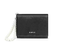 MultiValue Small Womens Wallet, Pearl Pendant Slim Wallet Trendy Velvet Trifold Wallets 7 Slots Credit Card Holder with Snap ID Window Cash Pocket, Black, Retro