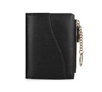 MultiValue Small Womens Wallet, Texture PU Leather Ladies Wallets Slim Credit Card Holder Bifold Keychain Wallet with Zipper Coin Purse for Storing ID Window, Black