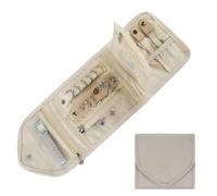 MultiValue Travel Jewellery Organiser, Large Capacity Travel Jewellery Pouch Soft PU Leather Earring Storage Organiser Foldable Jewellery Storage for Rings Necklaces Bracelets Watches (White, M)
