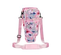 MultiValue Water Bottle Carrier Bag for Stanley Cup, Fashion Water Bottle Holder with Strap Phone Pocket, Water Bottle Pouch Bag Fits Stanley 40oz Tumbler for Walking and Hiking (Pink Flower)