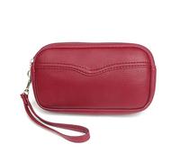 MultiValue Women Wallets, Lychee Pattern Large Capacity Wristlet Wallet Double Layer Clutch Wallet With Zipper Leather Clutch for Storing Phone Cash Card (Red)