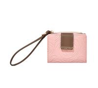 MultiValue Womens Wallet, Slim Small Wallet Embossed Flower Wristlet Wallets for Women Bifold PU Leather Credit Card Holder with ID Window Zipper Coin Purse, Pink, Retro