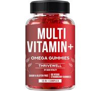Multivitamin and Omega Vegetarian Gummies - 60 for Kids & Adults |2 Months Supply |18 Essential |100% Natural Ingredient |Vitamin C, D, A, E |Strawberry Flavour |No Artificial Flavours & Preservative
