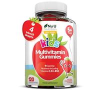 Multivitamin Gummies for Kids - 120 Vegan Gummies - 4 Month Supply - Tasty Strawberry Flavour - 9 Essential Vitamins Including C, D & B12 - Made in The UK - Nu U Nutrition