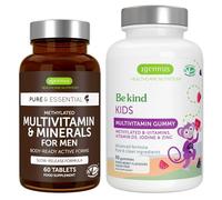 Multivitamin & Minerals for Men + Advanced Kids Multivitamin Gummy Vegan Bundle, with Methylated B-Vitamins, Vitamin A, C, D3 & E, Clean Label, 60 Tablets + 90 Berry Flavor Gummies, by Igennus