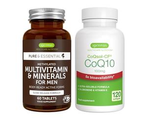 Multivitamin & Minerals for Men + High Absorption CoQ10 100mg 120 Softgels Energy Bundle, Sustained Release Advanced Multivitamin + CoQ10 with Vitamin E & D-Limonene, by Igennus
