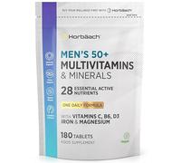 Multivitamin Tablets for Men 50 Plus | 180 Count | One-a-Day Formula | 28 Essential Nutrients | with Vitamin C, B6, D3, Iron and Magnesium | Vegan | by Horbaach