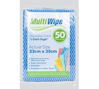 MultiWipe 50 Blue J Cloth Design | 30% Wood Pulp 70% Polyester | 33m x 35cm | Highly Absorbent Single or Multi Use Cleaning Cloth