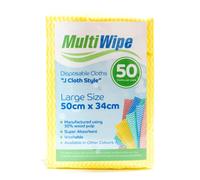 MultiWipe 50 Large yellow disposable cleaning cloths |"J cloth style." | Made with 30% wood pulp | 50cm x 34cm | Also available in packs of 100 and 500