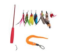 Multizenic 9Pcs Cat Feather Wand Toy Set, Interactive Cat Teaser Stick with Retractable Pole, Funny Feather Toys for Cats Kittens, Includes Plush and Caterpillar for Endless Playtime