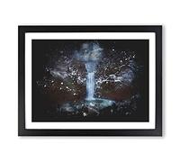 Multnomah Falls Waterfall Vol.2 Paint Splash Modern Art Framed Wall Art Print, Ready to Hang Picture for Living Room Bedroom Home Office Décor, Black A2 (64 x 46 cm)