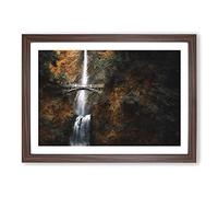 Multnomah Falls Waterfall Vol.3 Painting Framed Print | A2 Walnut Framed Wall Art | Ready to Hang | Modern Landscape Picture | Living Room Bedroom Lounge Office