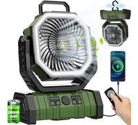 Multper Oscillating Camping Fan with LED Lantern, 20000mAh Rechargeable Outdoor Tent Fan with Light & Remote,4 Speeds Powerful Cooling USB Desk Fan, Battery-powered fan for Fishing, Picnic (Green)