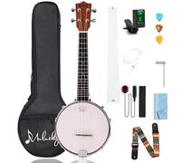 Mulucky 4-String Banjo Ukulele | 23" Sapele Wood with Remo Head & Nylon Strings | Dark Brown Travel Kit (Bag, Tuner, Picks) - MBU-808