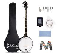 Mulucky 5 String Banjo, Full Size with 24 Brackets, Open Back, Geared 5th Tuner, Beginner Kit Included, MB1107