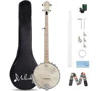 Mulucky 5 String Banjo, Full Size with 24 Brackets, Open Back, Maple Banjos with Remo Head, Geared 5th Tuner, Gift Package with Beginner Kit - MB1101