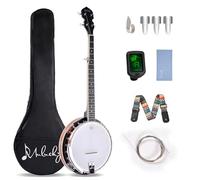Mulucky 5 String Banjo - Large Size with 24 Brackets, Closed Solid Wood Back, Mahogany Resonator Banjos, Geared 5th Tuner, Gift Package with Beginner Kit - B1107