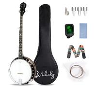 Mulucky 5 String Banjo - Large Size with 24 Brackets, Closed Solid Wood Back, Mahogany Resonator Banjos, Geared 5th Tuner, Package with Beginner Kit - B1103-P
