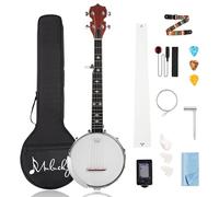 Mulucky 5 String Banjo Mini - 26 Inch Travel Banjo Sapele Body Closed Solid Back Beginner Kit With Gig Bag Picks Strings Strap - B807