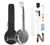 Mulucky 5 String Banjo MINI, 28 Inch Travel Banjo with Remo Head, Resonator and Geared 5th Tuner, Beginning Kit with Tuner Strap Wrench Picks Ruler - B803
