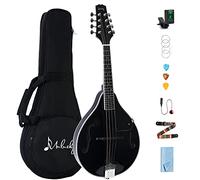 Mulucky A Style Mandolins Instrument, 8 String Acoustic Mandolin with Beginner Kit, Case, Tuner, String, Picks - Black