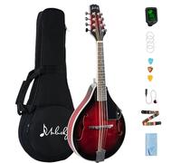 Mulucky A Style Mandolins Instrument, 8 String Acoustic Mandolin with Beginner Kit for Adults Kids, Case, Tuner, String, Picks - Red
