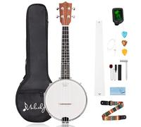 Mulucky Banjolele 4 String Banjo Ukulele Concert Size 23 Inch, Closed Solid Wood Back, Beginner Kit with Truss Rod Gig Bag Tuner String Strap Picks - BU806
