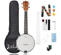 Mulucky Banjolele 4 String Banjo Ukulele Concert Size 23 Inch, Closed Solid Wood Back, Beginner Kit with Truss Rod Gig Bag Tuner String Strap Picks - BU8017