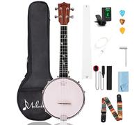 Mulucky Banjolele 4 String Banjo Ukulele Concert Size 23 Inch, Closed Solid Wood Back, Beginner Kit with Truss Rod Gig Bag Tuner String Strap Picks - MBU-806