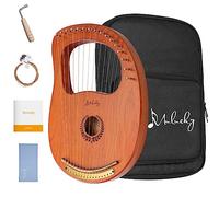 Mulucky Lyre Harp 16 Metal Steel String Bone Saddle Mahogany Lyre Instrument with Tuning Wrench and Black Gig Bag - MLH1601