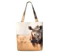 MULUHUO Animal Rhino Print Canvas Shoulder Bag Large Capacity Tote Travel Beach Picnic Holiday Everyday Use